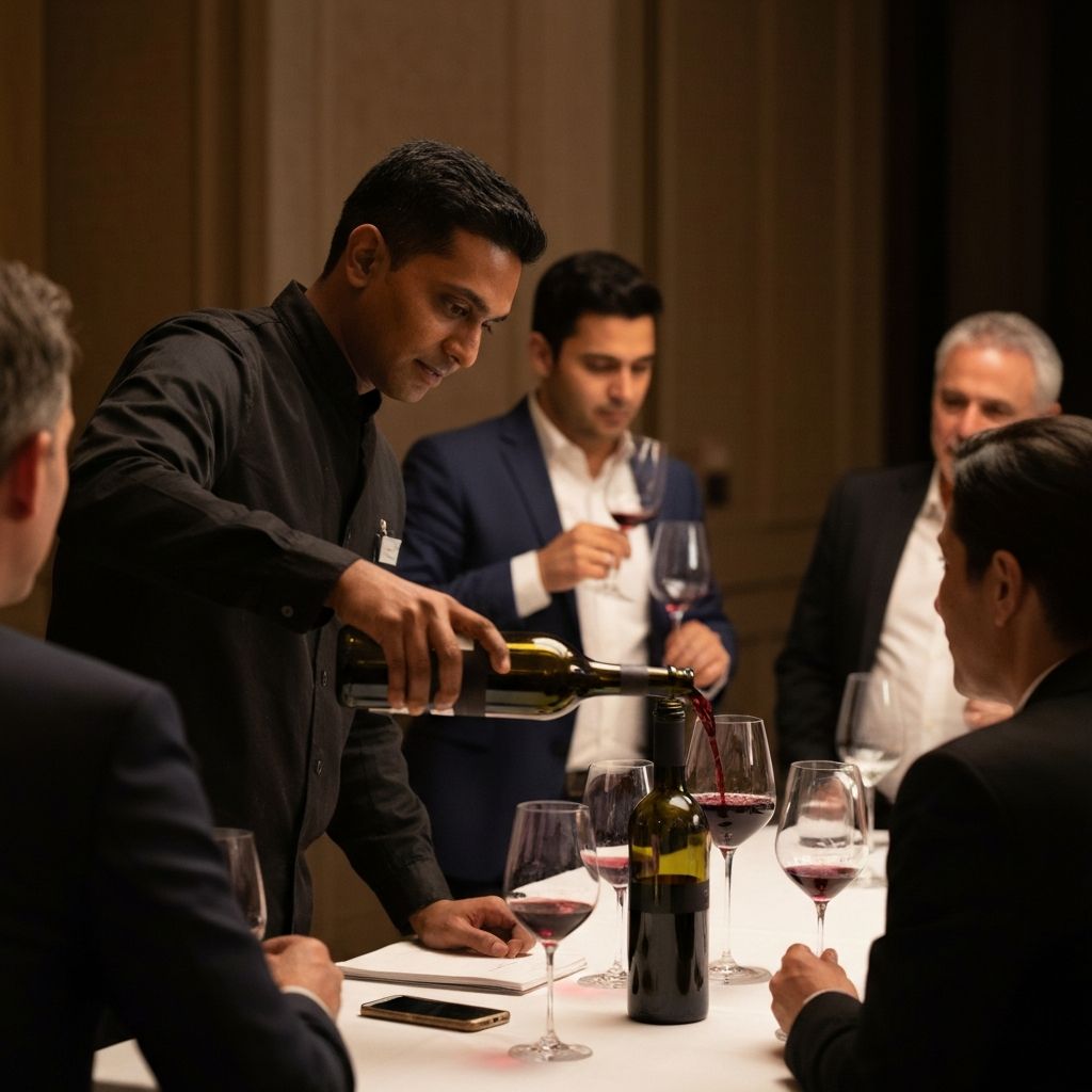 Sommelier pouring wine at tasting event